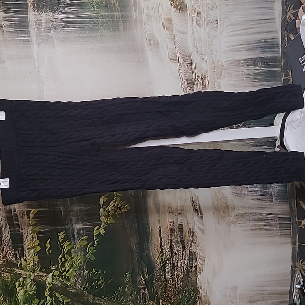 New! Womens Medium Black Cable Knit Cropped Hoodie and Pants Set - Picture 7 of 9